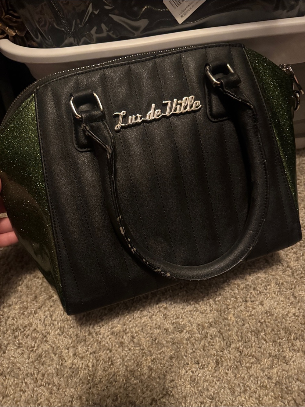 Lux de Ville Black with Green Glitter Dome Satchel